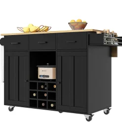 Chariot Cuisine Plan Travail Serviettes Épices Bois Buffet Noir Blackcolors
