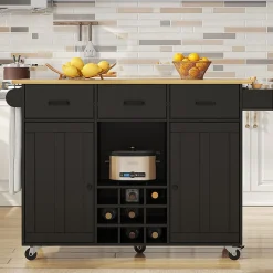 Chariot Cuisine Plan Travail Serviettes Épices Bois Buffet Noir Blackcolors