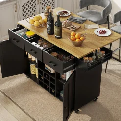 Chariot Cuisine Plan Travail Serviettes Épices Bois Buffet Noir Blackcolors