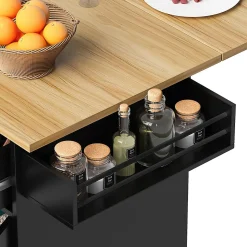 Chariot Cuisine Plan Travail Serviettes Épices Bois Buffet Noir Blackcolors