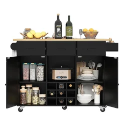 Chariot Cuisine Plan Travail Serviettes Épices Bois Buffet Noir Blackcolors