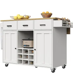 Chariot Cuisine Plan Travail Serviettes Épices Bois Buffet Blanc Blackcolors