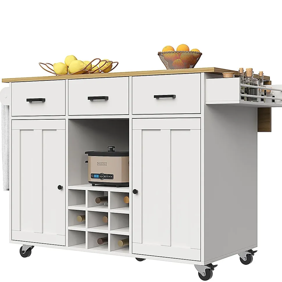 Chariot Cuisine Plan Travail Serviettes Épices Bois Buffet Blanc Blackcolors