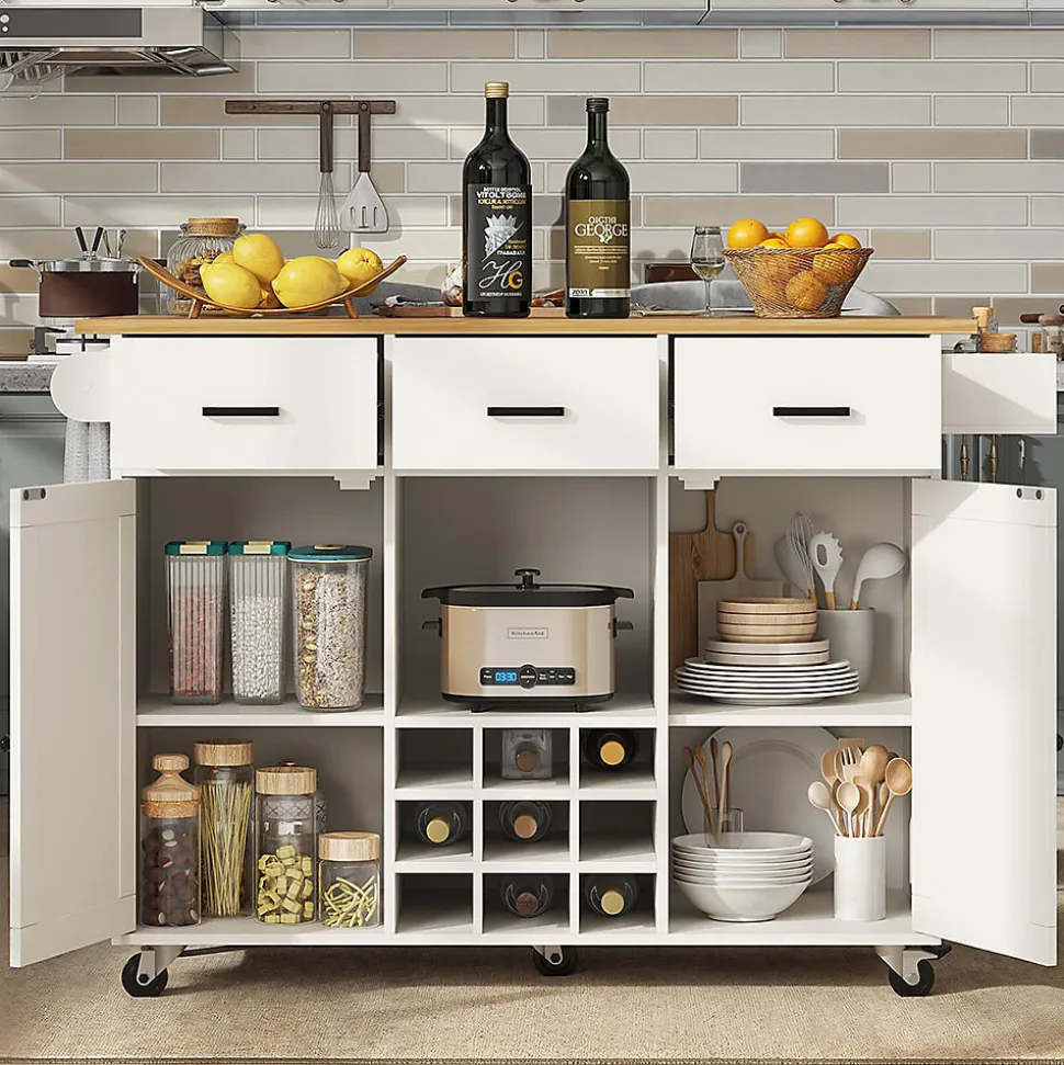 Chariot Cuisine Plan Travail Serviettes Épices Bois Buffet Blanc Blackcolors