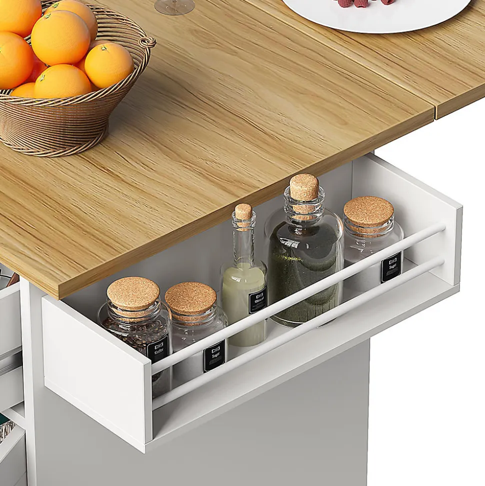 Chariot Cuisine Plan Travail Serviettes Épices Bois Buffet Blanc Blackcolors