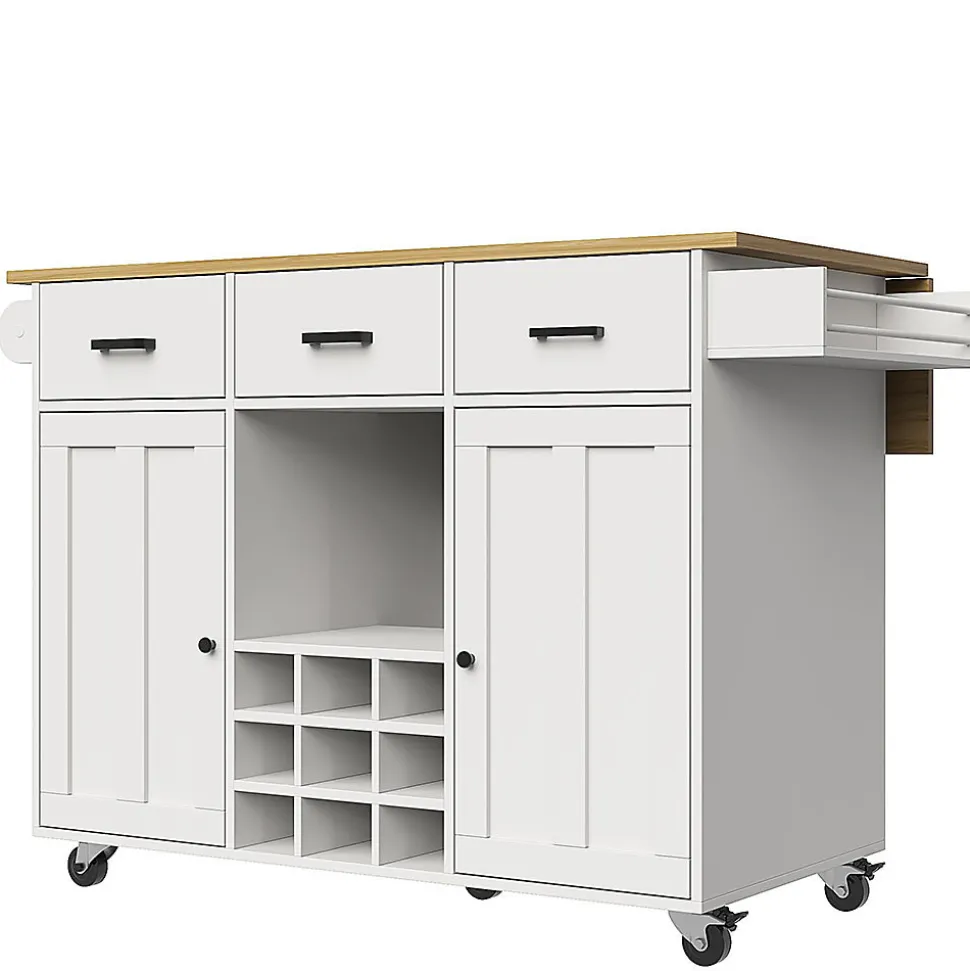 Chariot Cuisine Plan Travail Serviettes Épices Bois Buffet Blanc Blackcolors