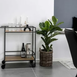 Chariot de bar Vita avec 2 étagères en chêne et cadre noir - Design moderne et élégant