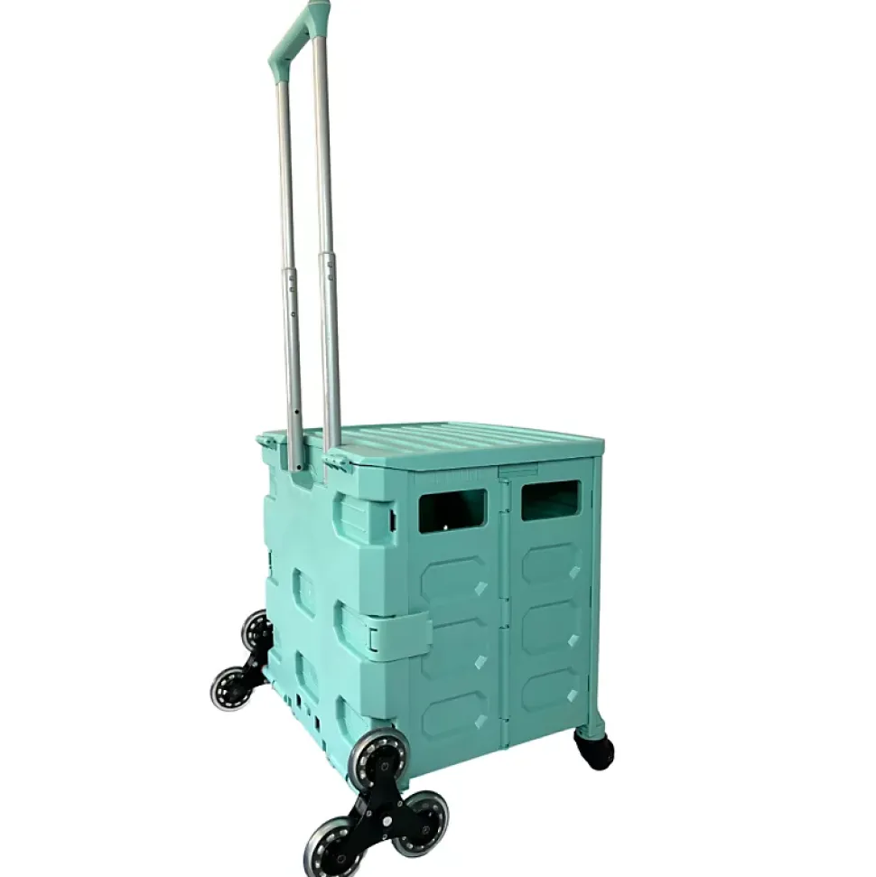 Chariot de course 8 roues - Pliable - Plastique - Avec Couvercle - Bleu Turquoise - 70Kg