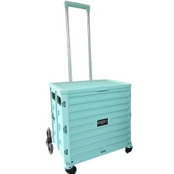 Chariot de course 8 roues - Pliable - Plastique - Avec Couvercle - Bleu Turquoise - 70Kg