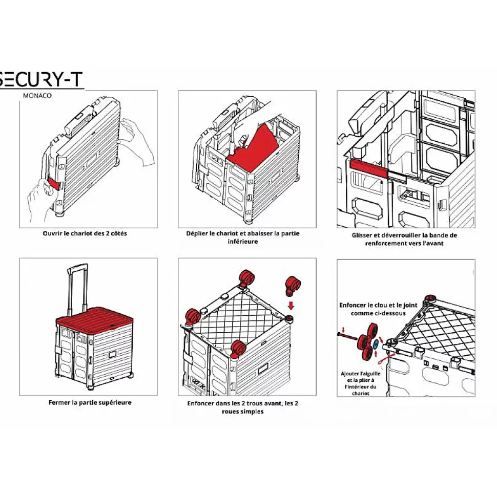 Chariot de course 8 roues - Pliable - Plastique - Avec Couvercle - Bleu Turquoise - 70Kg