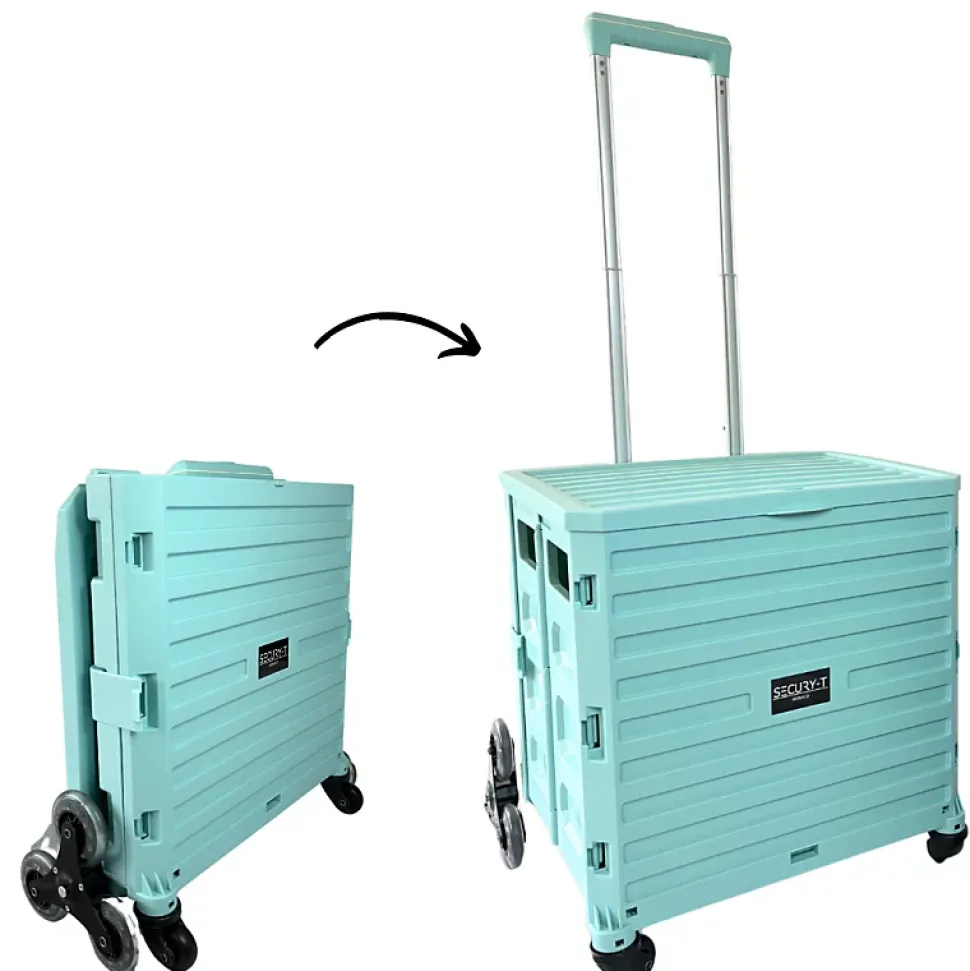 Chariot de course 8 roues - Pliable - Plastique - Avec Couvercle - Bleu Turquoise - 70Kg