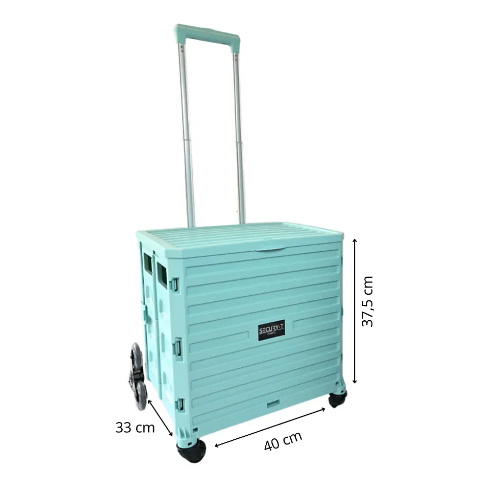 Chariot de course 8 roues - Pliable - Plastique - Avec Couvercle - Bleu Turquoise - 70Kg