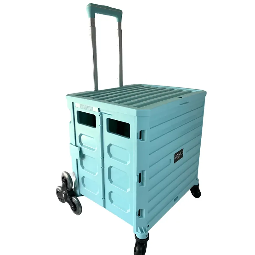Chariot de course 8 roues - Pliable - Plastique - Avec Couvercle - Bleu Turquoise - 70Kg