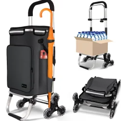 Chariot de course pliable monte escalier aluminium avec crochets noir VOUNOT