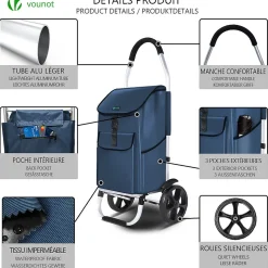 Chariot de course pliable aluminium 2 roues bleu marine VOUNOT