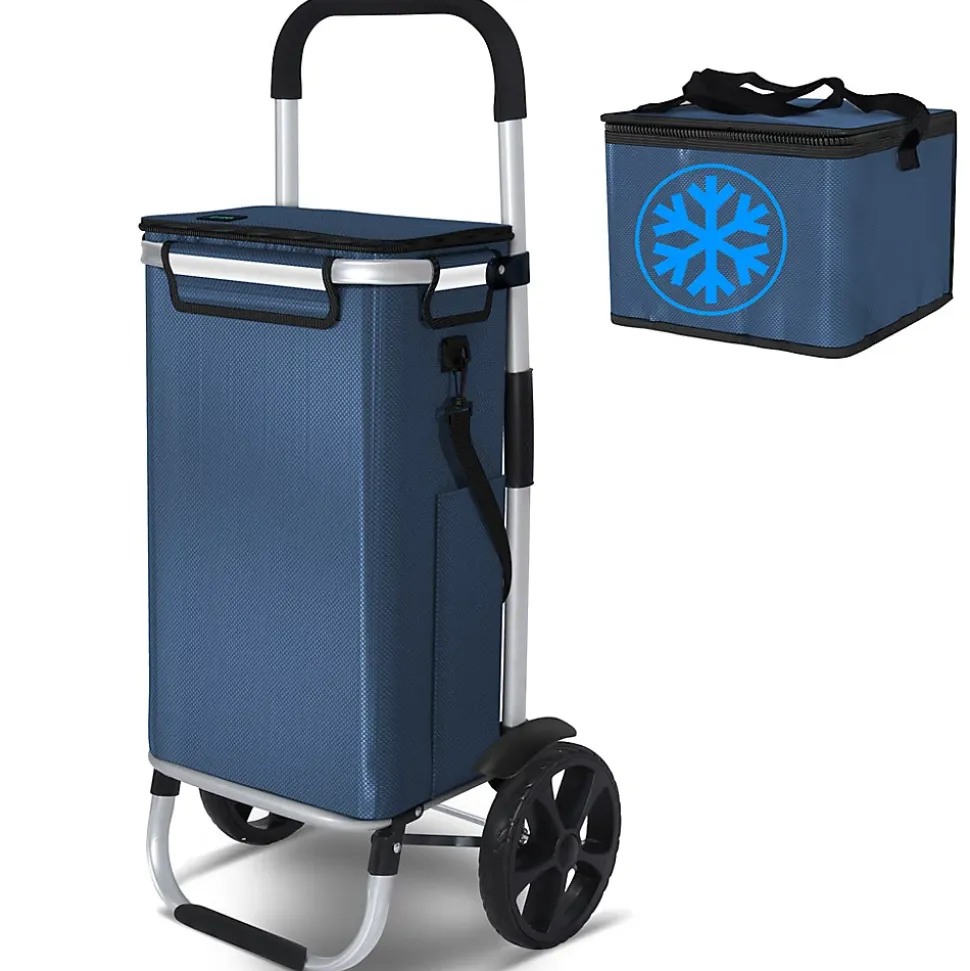 Chariot de course pliable aluminium 2 roues avec sac isotherme bleu marine VOUNOT