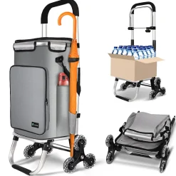 Chariot de course pliable monte escalier aluminium avec crochets gris VOUNOT