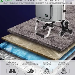 Chariot de course pliable monte escalier aluminium avec crochets gris VOUNOT