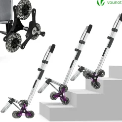 Chariot de course pliable monte escalier aluminium avec crochets gris VOUNOT