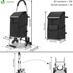 Chariot de course pliable monte escalier aluminium avec crochets noir VOUNOT