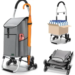 Chariot de course pliable monte escalier aluminium avec crochets gris VOUNOT