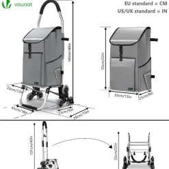 Chariot de course pliable monte escalier aluminium avec crochets gris VOUNOT