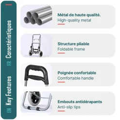 Chariot de courses 2 roues pliable 59L gris VOUNOT