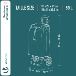 Chariot de courses 2 roues pliable 59L gris VOUNOT