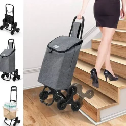 Chariot de courses pliable monte escalier style oxford gris VOUNOT