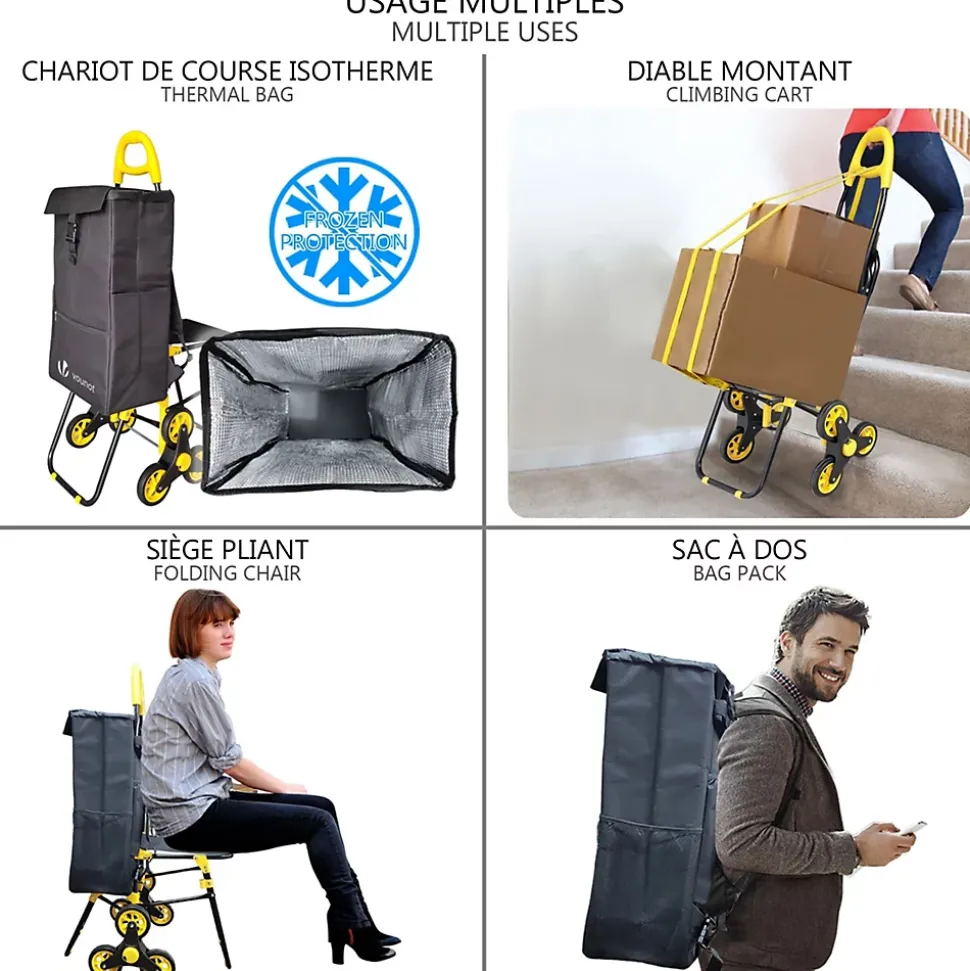 Chariot de courses pliable avec siege Jaune VOUNOT