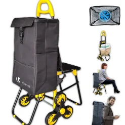 Chariot de courses pliable avec siege Jaune VOUNOT