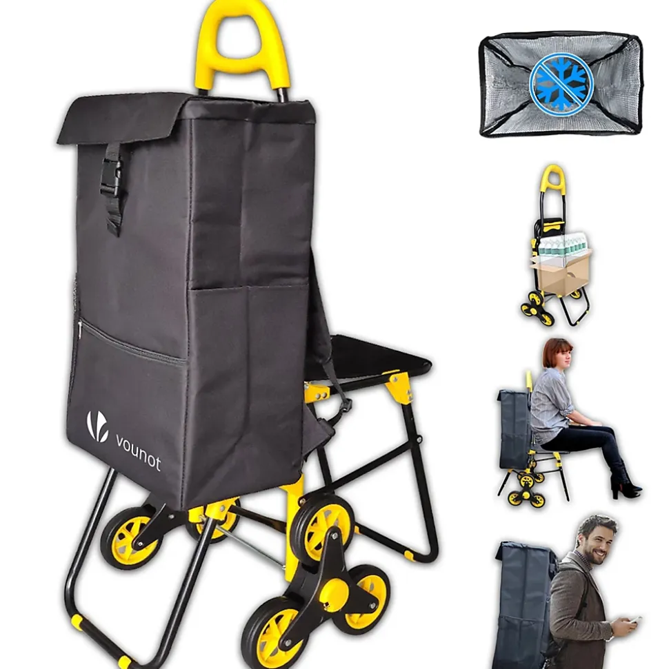 Chariot de courses pliable avec siege Jaune VOUNOT