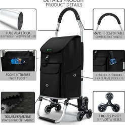 Chariot de courses pliable monte escalier aluminium noir VOUNOT