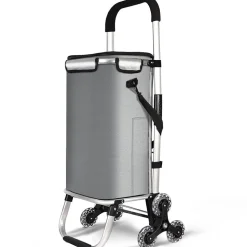 Chariot de courses pliable monte escalier aluminium avec sac isotherme gris VOUNOT