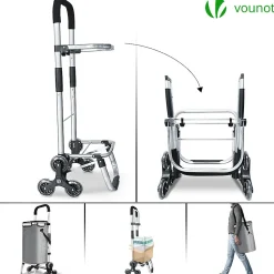 Chariot de courses pliable monte escalier aluminium avec sac isotherme gris VOUNOT