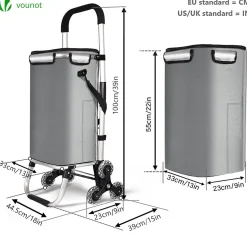 Chariot de courses pliable monte escalier aluminium avec sac isotherme gris VOUNOT