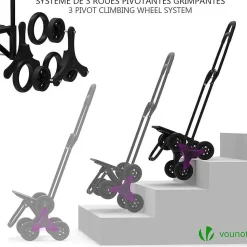 Chariot de courses pliable monte escalier bleu VOUNOT