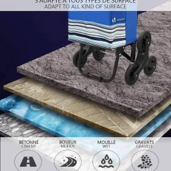 Chariot de courses pliable monte escalier bleu VOUNOT