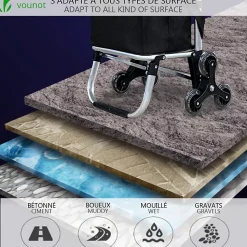 Chariot de courses pliable monte escalier aluminium avec sac isotherme noir VOUNOT