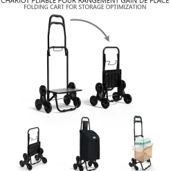 Chariot de courses pliable monte escalier style oxford noir VOUNOT