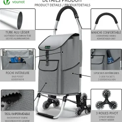 Chariot de courses pliable monte escalier aluminium gris VOUNOT