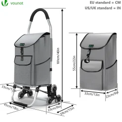 Chariot de courses pliable monte escalier aluminium gris VOUNOT