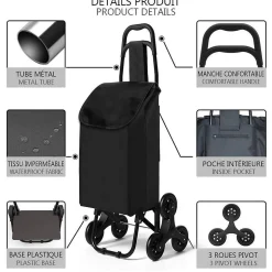 Chariot de courses pliable monte escalier noir VOUNOT