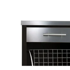 Chariot de cuisine à roulettes CHELSEA, Plan inox, 3 paniers, tiroir et casier à bouteilles