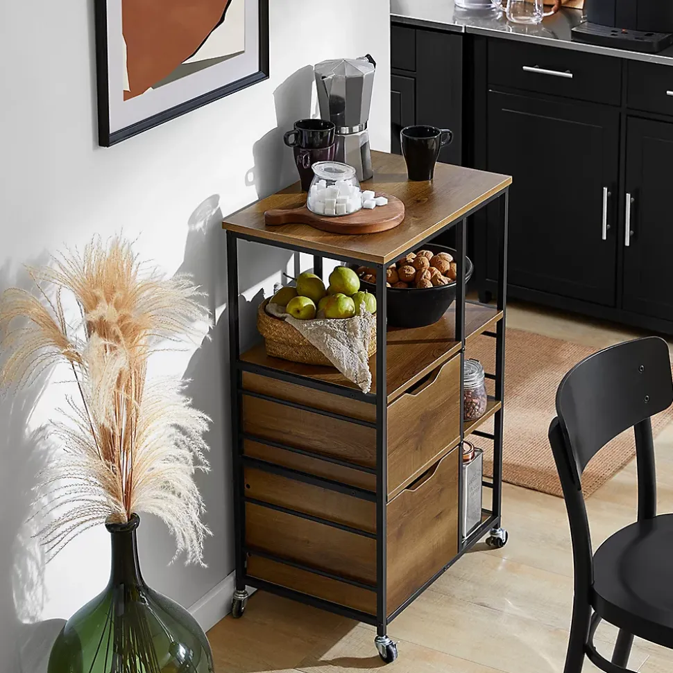 Chariot de cuisine avec 2 tiroirs et 3 étagères,Chariot de service,FKW111-PF,SoBuy