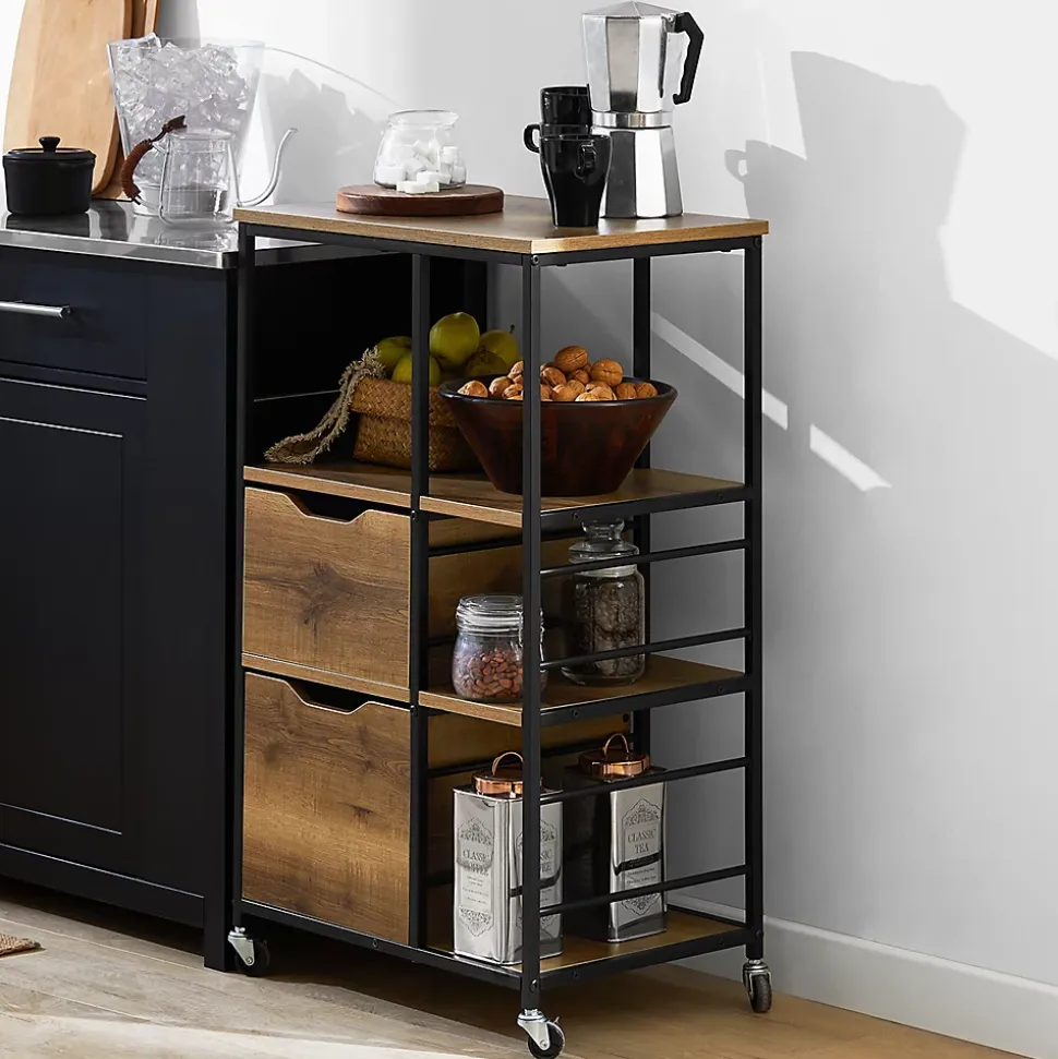 Chariot de cuisine avec 2 tiroirs et 3 étagères,Chariot de service,FKW111-PF,SoBuy
