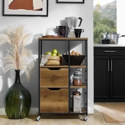 Chariot de cuisine avec 2 tiroirs et 3 étagères,Chariot de service,FKW111-PF,SoBuy