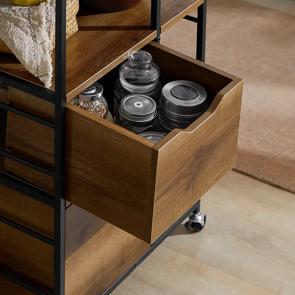 Chariot de cuisine avec 2 tiroirs et 3 étagères,Chariot de service,FKW111-PF,SoBuy