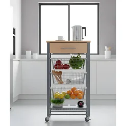 Chariot de cuisine Diana avec 3 paniers, tiroir et porte bouteilles