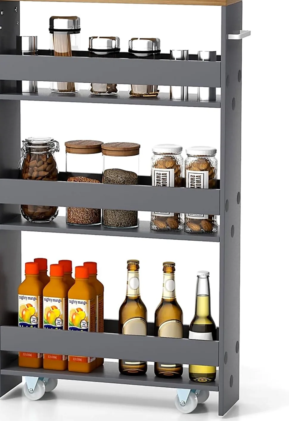 Chariot de Rangement de Cuisine à 4 Niveaux avec 4 roulettes Étagère de Cuisine avec Poignée Latérale Gris